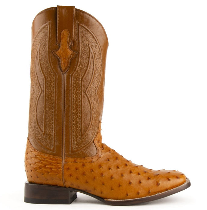 Ferrini Men's Pinto Patch Ostrich Square Toe Boots Handcrafted - Black