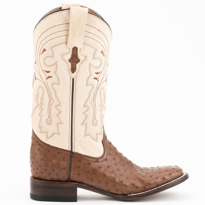 Ferrini Men's Colt Full Quill Ostrich Square Toe Boots Handcrafted Leather - Kango Brown
