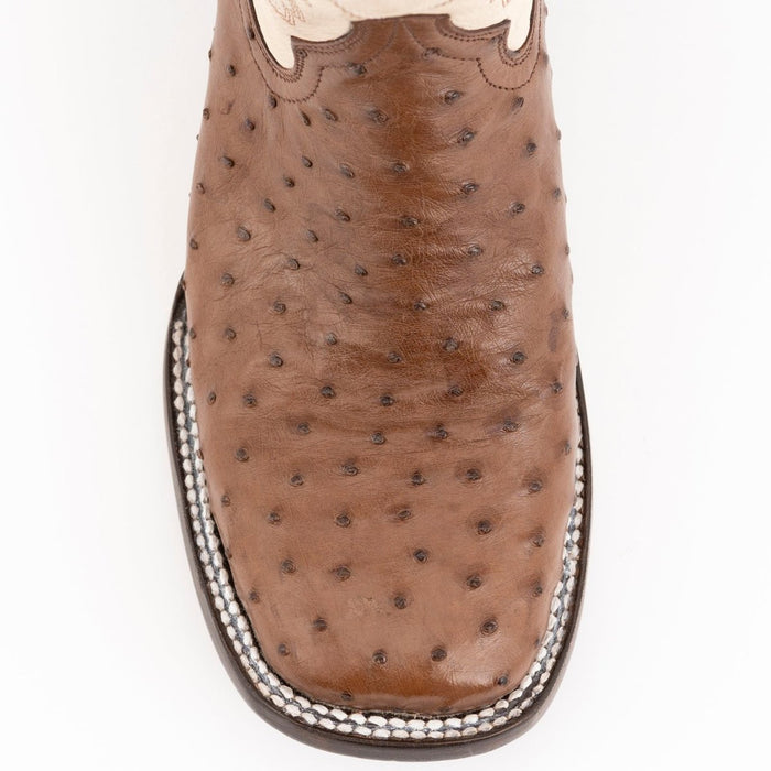 Ferrini Men's Colt Full Quill Ostrich Square Toe Boots Handcrafted Leather - Kango Brown