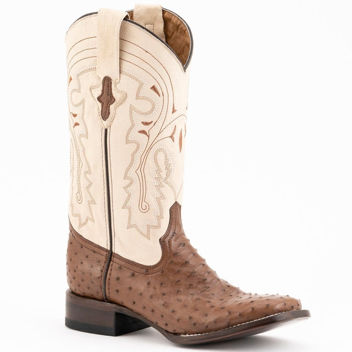 Ferrini Men's Colt Full Quill Ostrich Square Toe Boots Handcrafted Leather - Kango Brown
