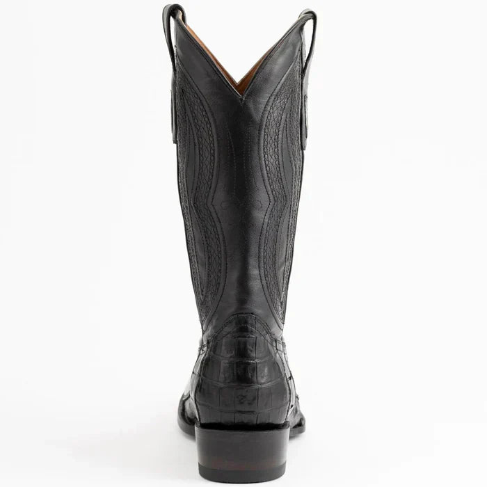 Ferrini Dakota Belly Caiman Square Toe Boots Black