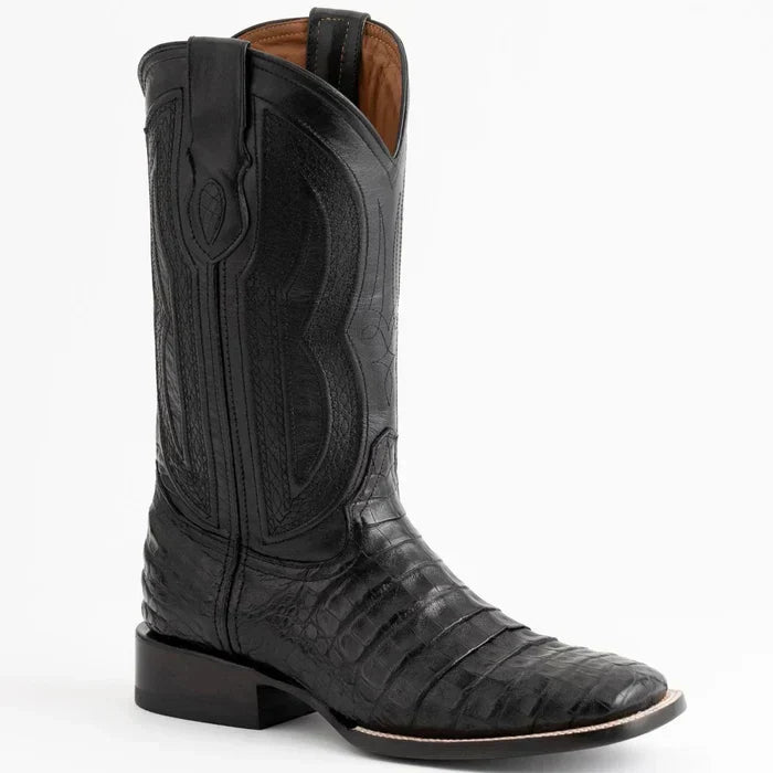 Ferrini Dakota Belly Caiman Square Toe Boots Black