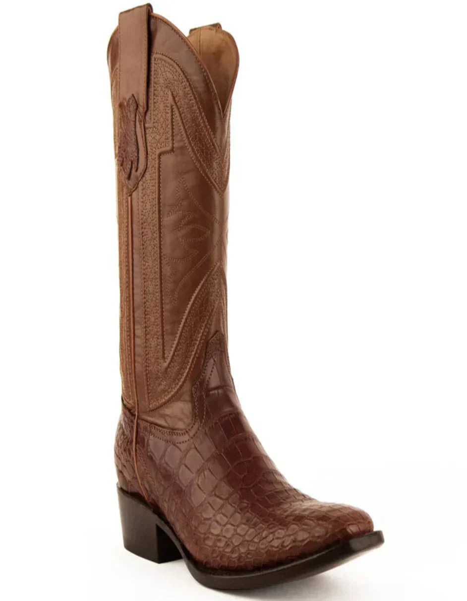 Ferrini Alligator Belly Cognac Boots Narrow Square Toe