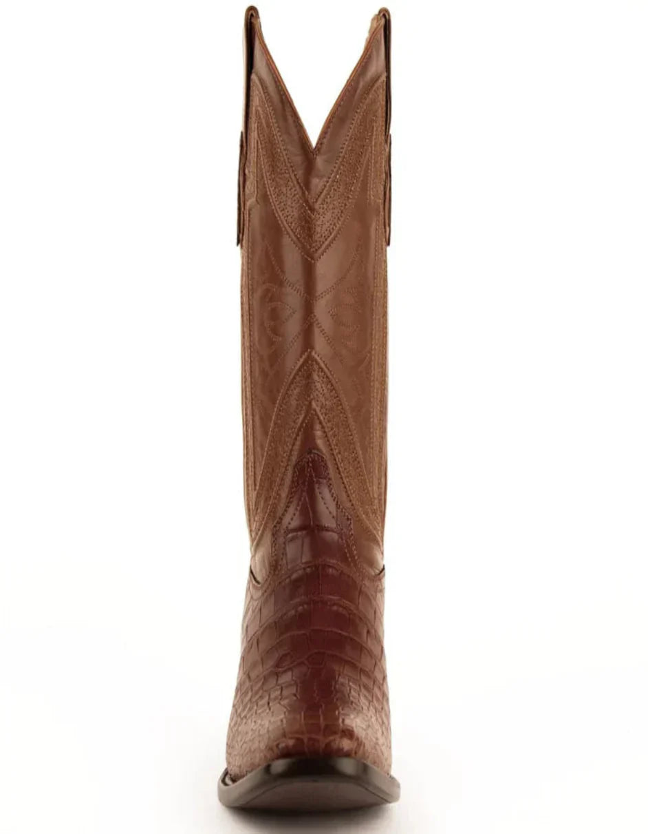 Ferrini Alligator Belly Cognac Boots Narrow Square Toe