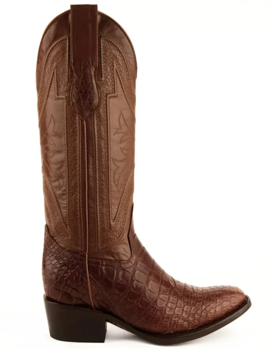 Ferrini Alligator Belly Cognac Boots Narrow Square Toe