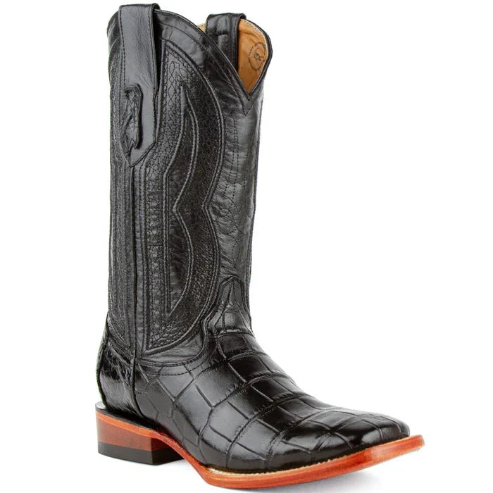 Stallion Alligator Belly Square Toe Boots Black