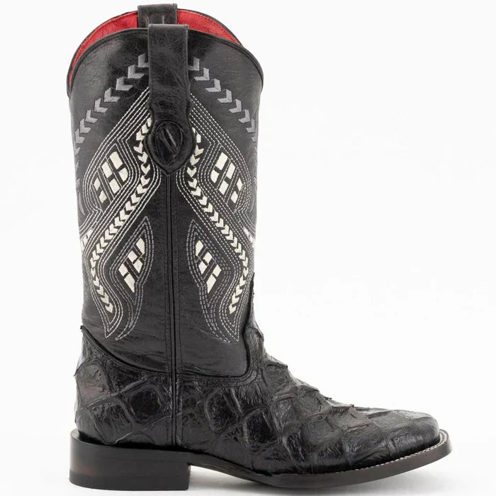 Ferrini Bronco Pirarucu Square Toe Boots Black