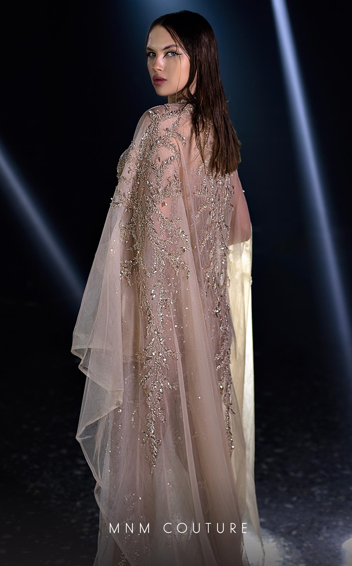 MNM Couture K3960 Beige Embellished Evening Gown