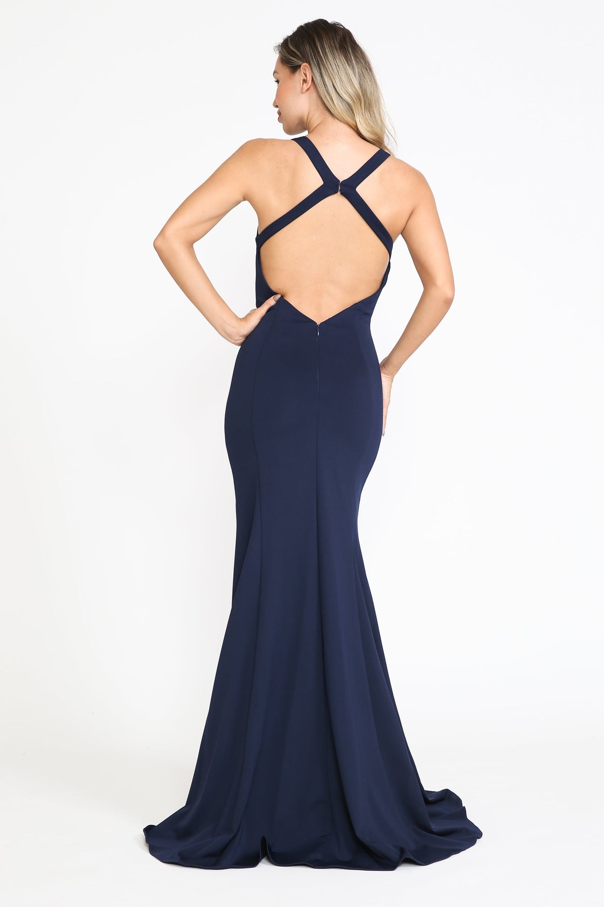 Poly USA 8298 Fitted Long Deep V-Neck Dress