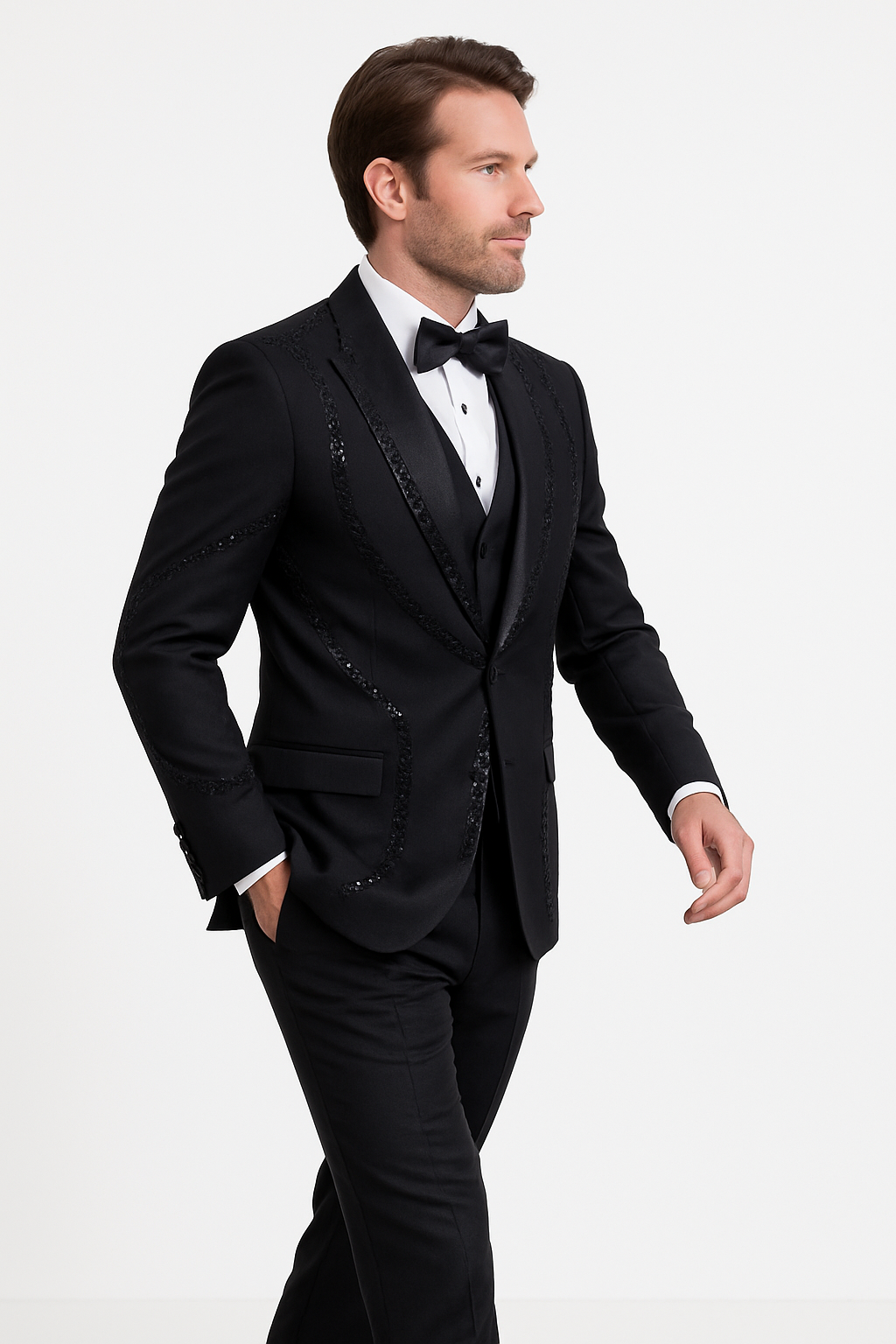 Black Italian Wool 3-Piece Modern Fit Tuxedo