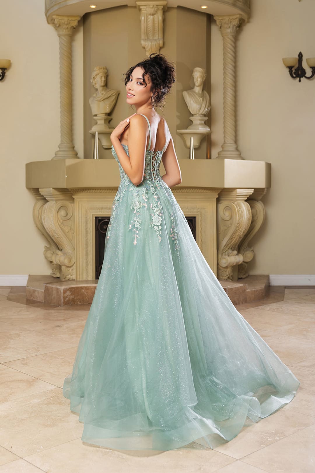 Formal Dress Plunging V-Neck A-Line Prom Gown By May Queen MQ2165
