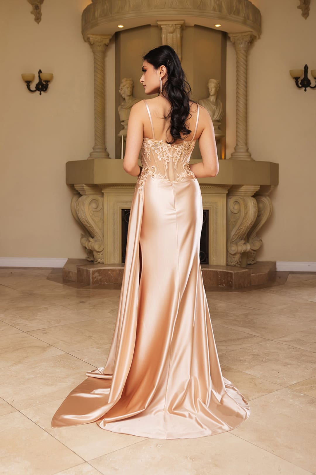 Formal Dress Spaghetti Straps Sheath High Slit Gown By May Queen MQ2111