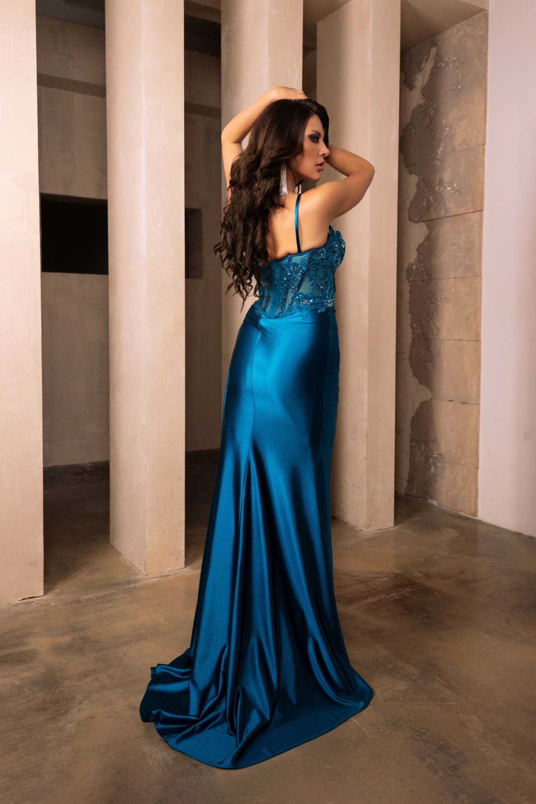 Formal Dress Spaghetti Straps Sheath High Slit Gown By May Queen MQ2111