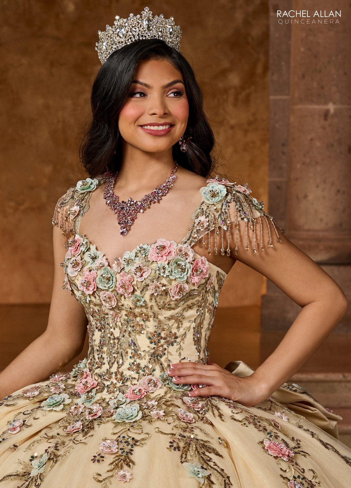 Rachel Allan RQ3126 Fringe Cap Sleeve Quinceanera Dress