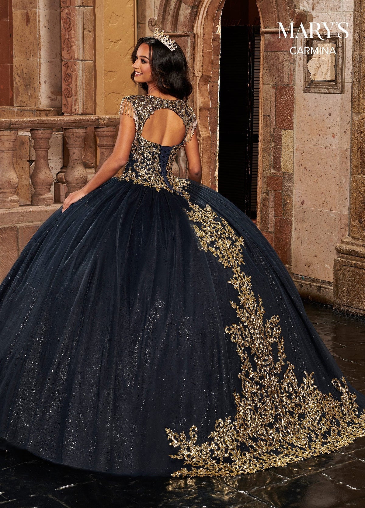 Mary's Bridal MQ1085 Fringe Sleeve Quinceanera Dress