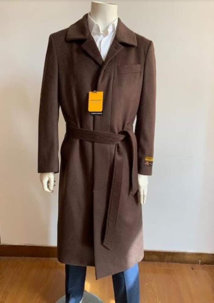 Full Length Wool Topcoat with Belt - Dark Brown