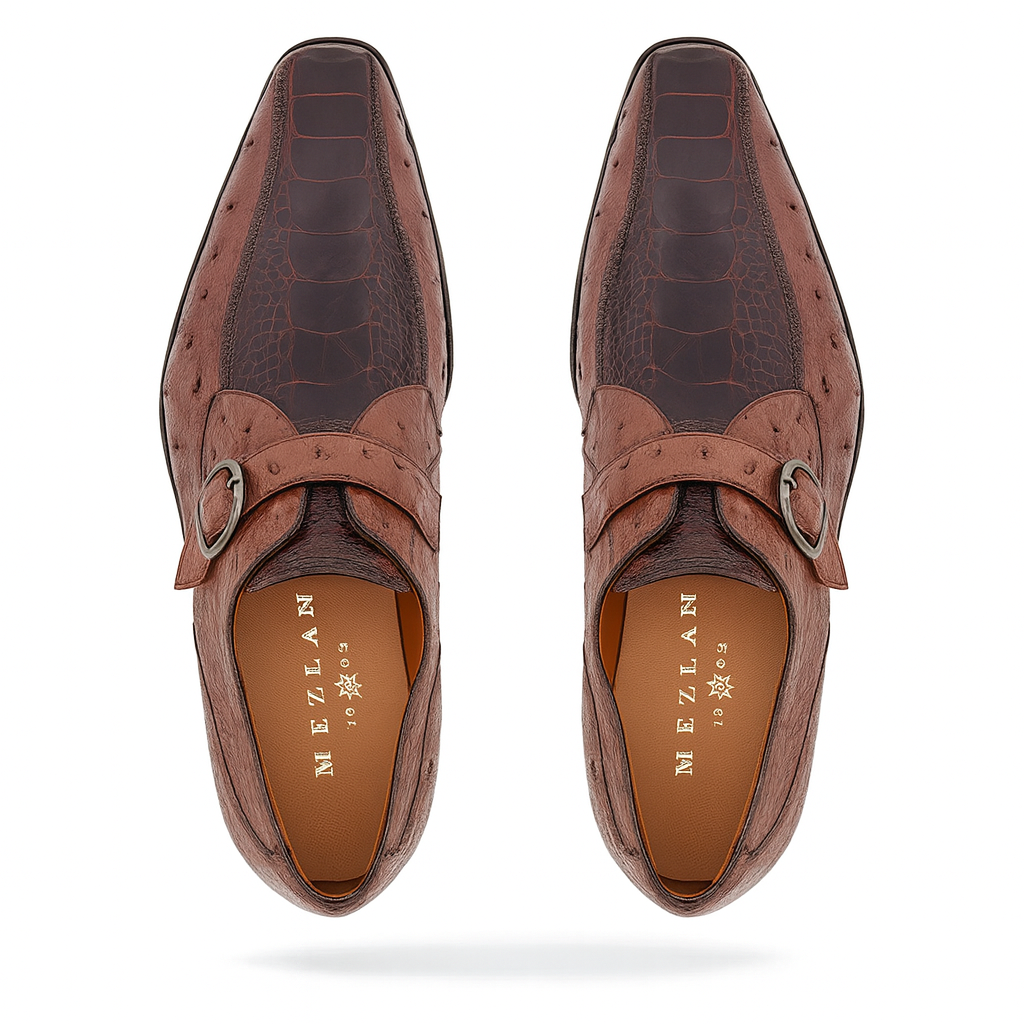 Mezlan Full Quill Ostrich Monk Strap Shoes