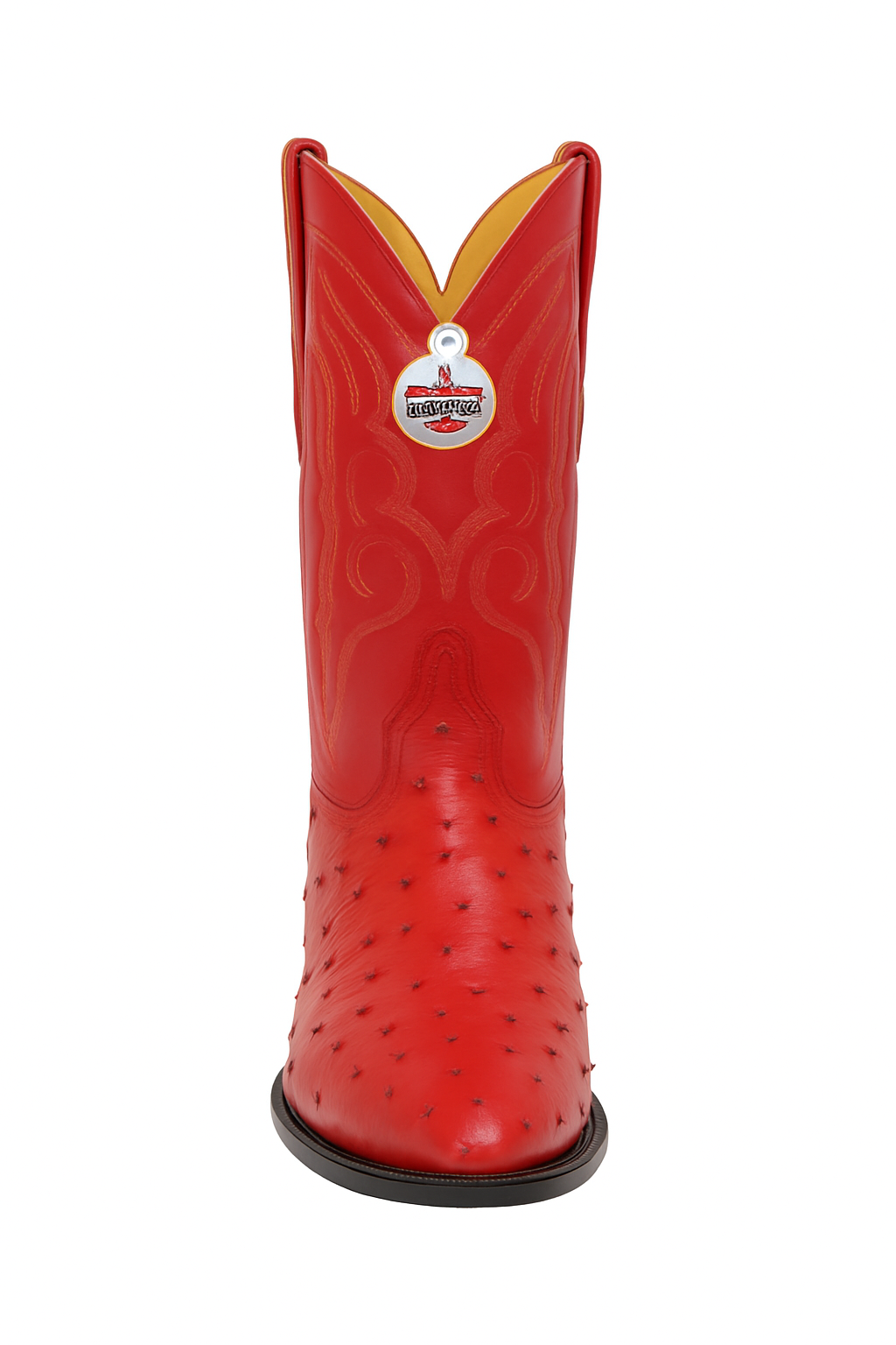 Los Altos Boots Red Ostrich J-Toe Cowboy Boots - Botas De Avestruz