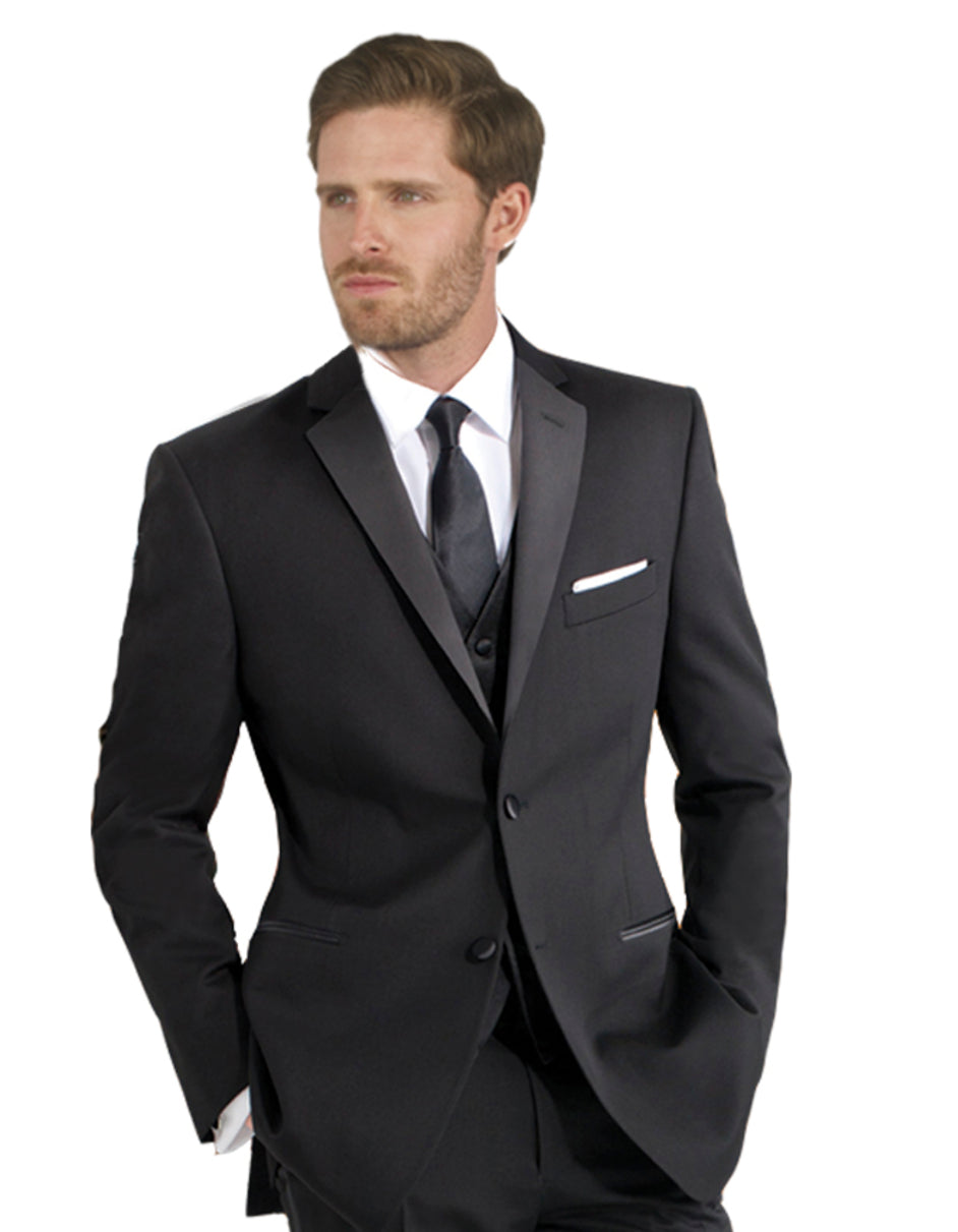 Slim Fit Black Wool Tuxedo with Vest