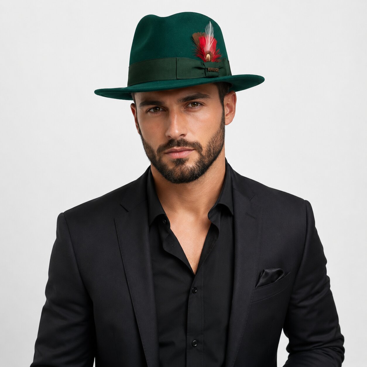Hunter Green Wool Crushable Fedora with Removable Feather