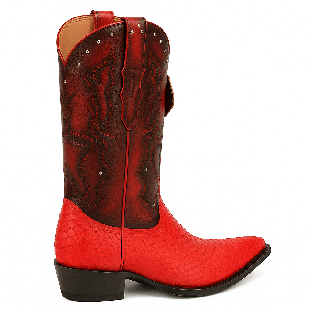Men's King Exotic Python 3x Toe Boots Red