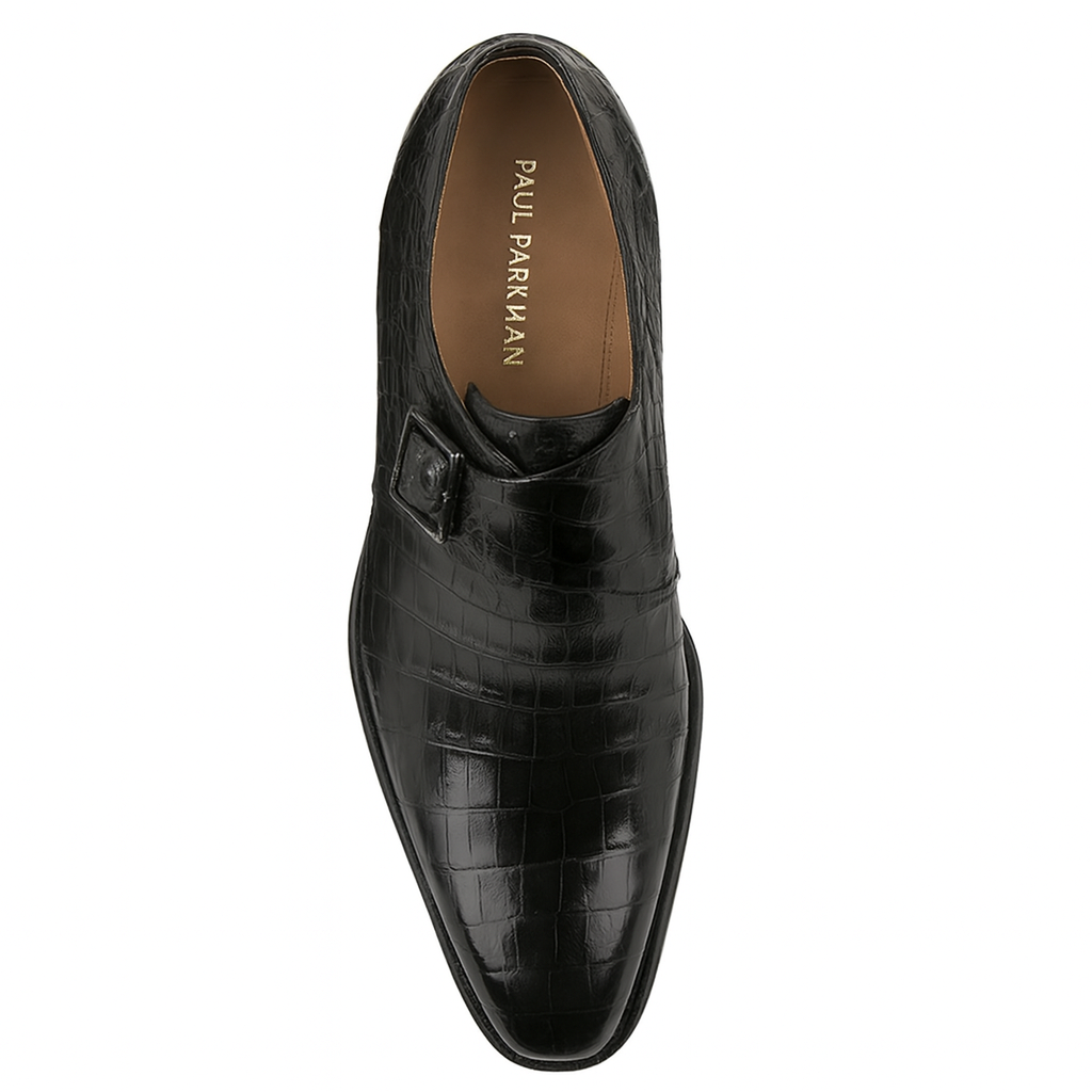 Gigolo Black Crocodile Single Monk-Strap Loafers