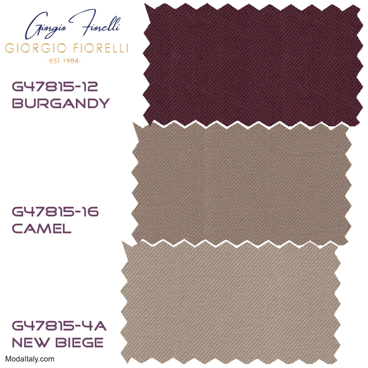 Giorgio Fiorelli Two-Button Suit in Burgundy, Camel, Beige