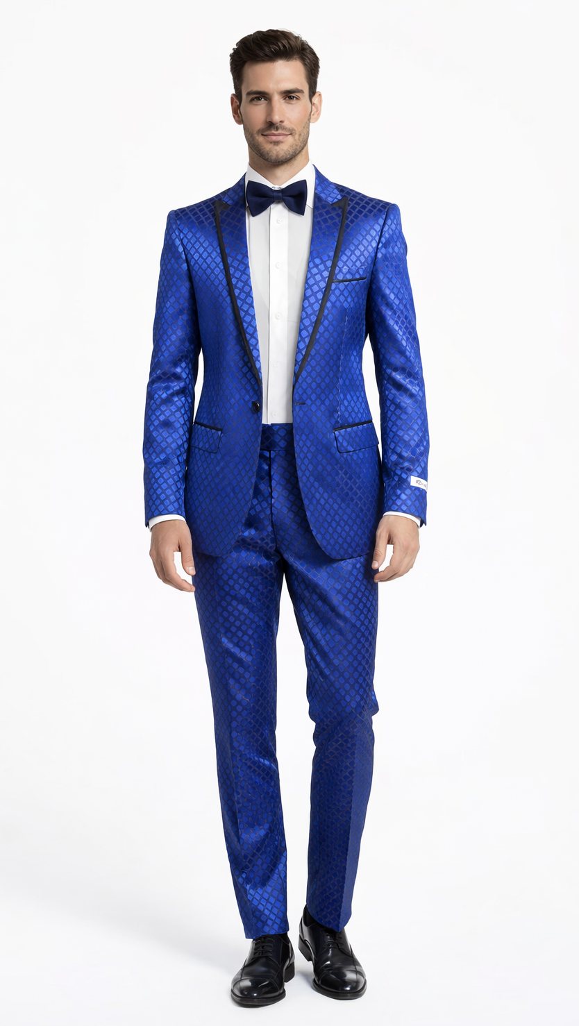 Giovanni Testi Navy Checkered Slim Fit Suit Tuxedo