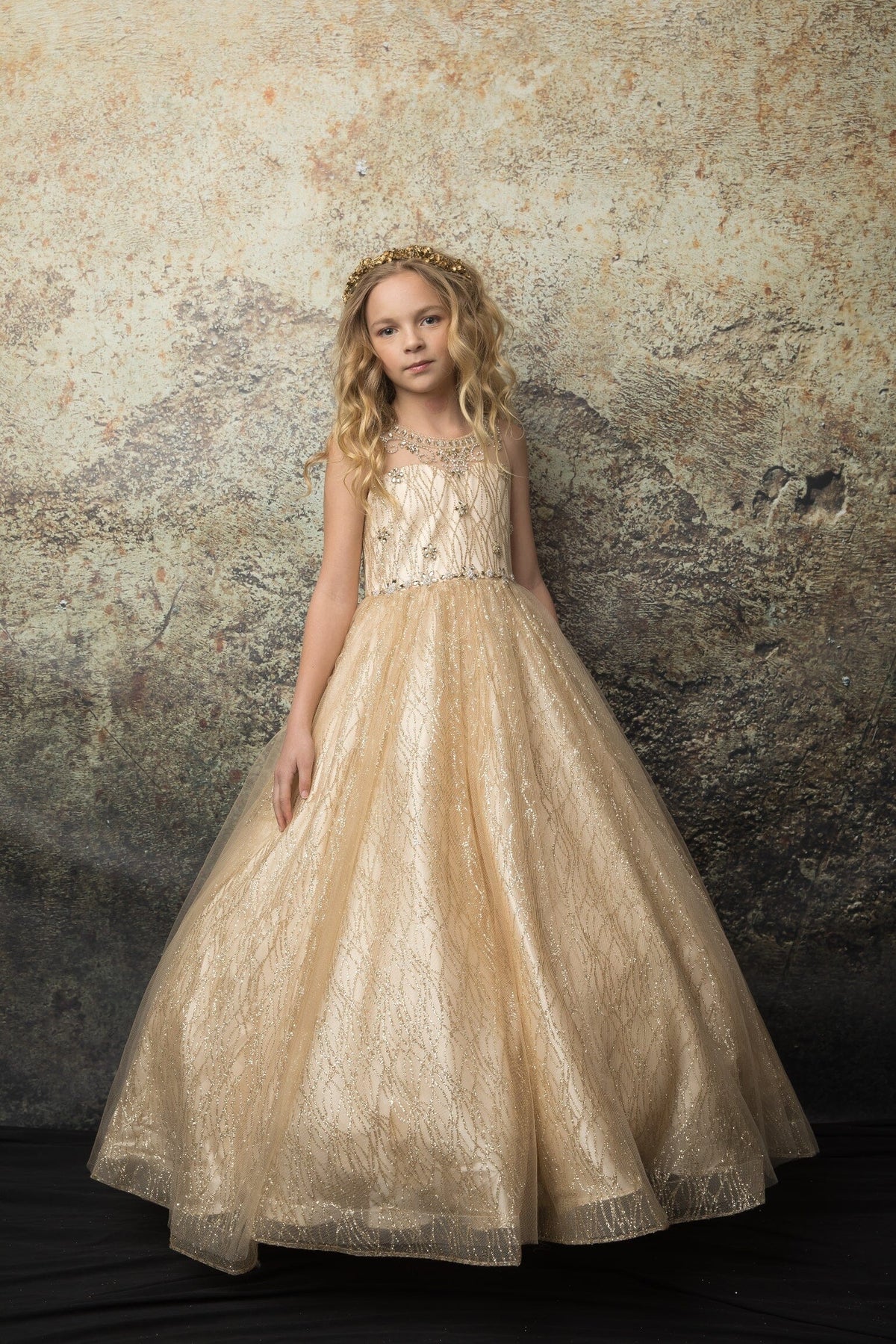 Girls Beaded Sleeveless Glitter Gown by Bella Princess C334