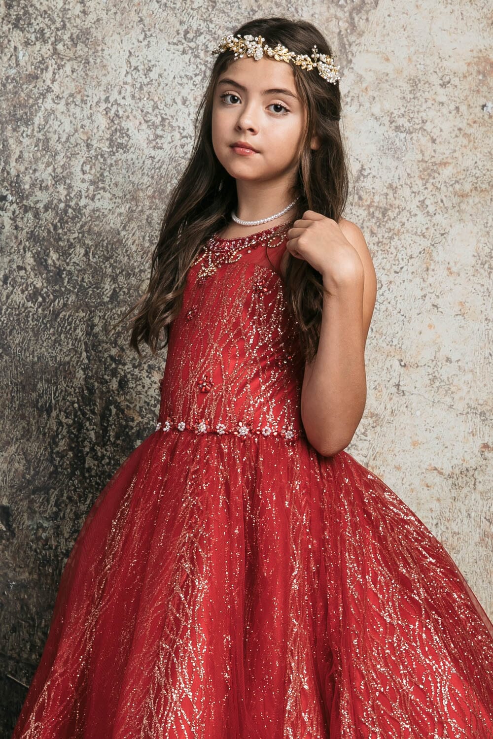 Girls Beaded Sleeveless Glitter Gown by Bella Princess C334