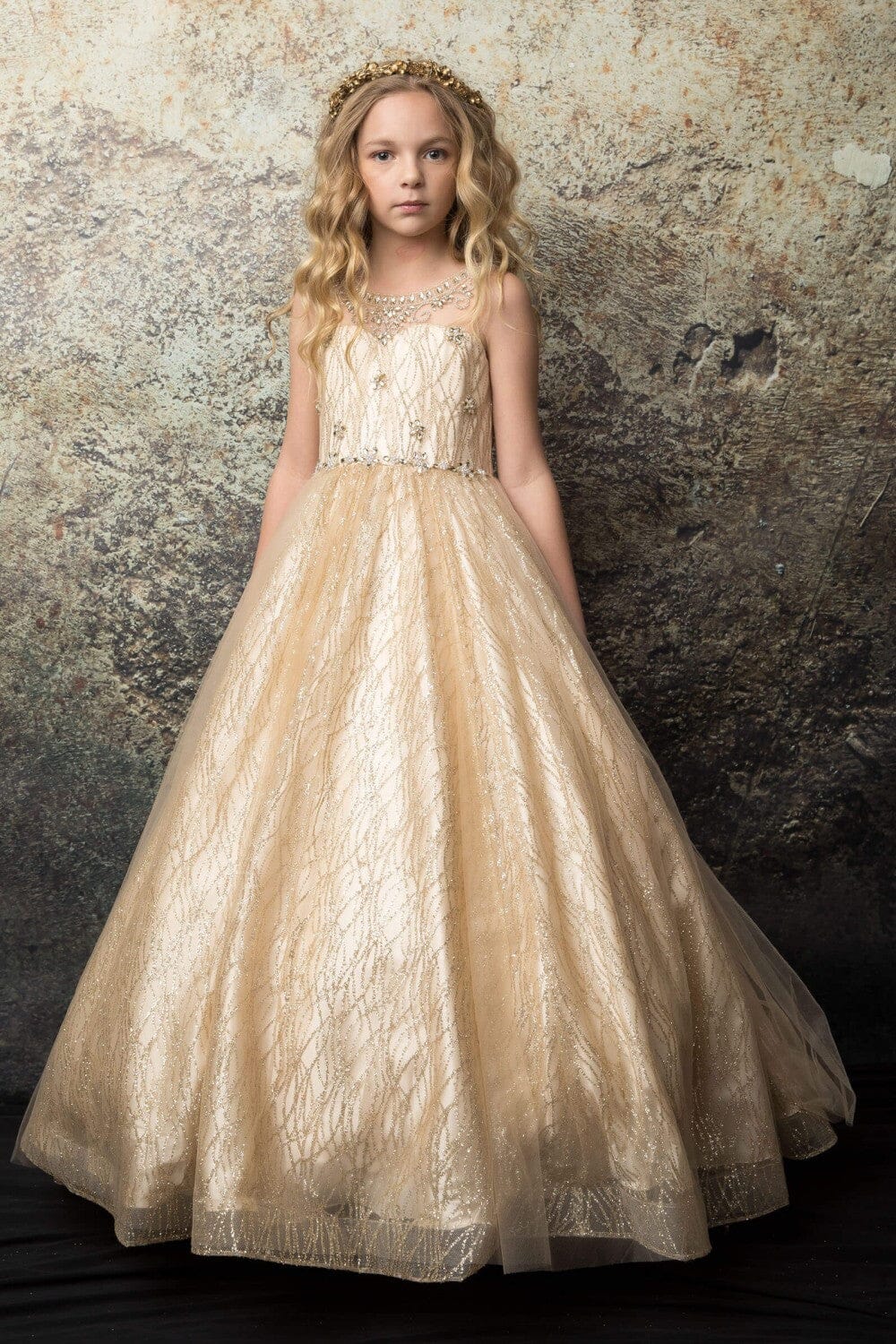 Girls Beaded Sleeveless Glitter Gown by Bella Princess C334