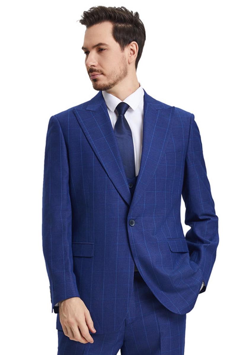 Stacy Adams Blue Windowpane Suit with Scoop Vest