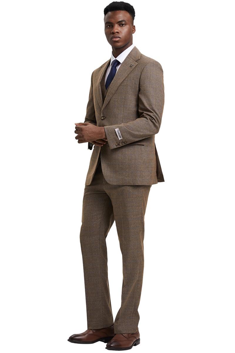 Stacy Adams Taupe Micro Check Vested Suit