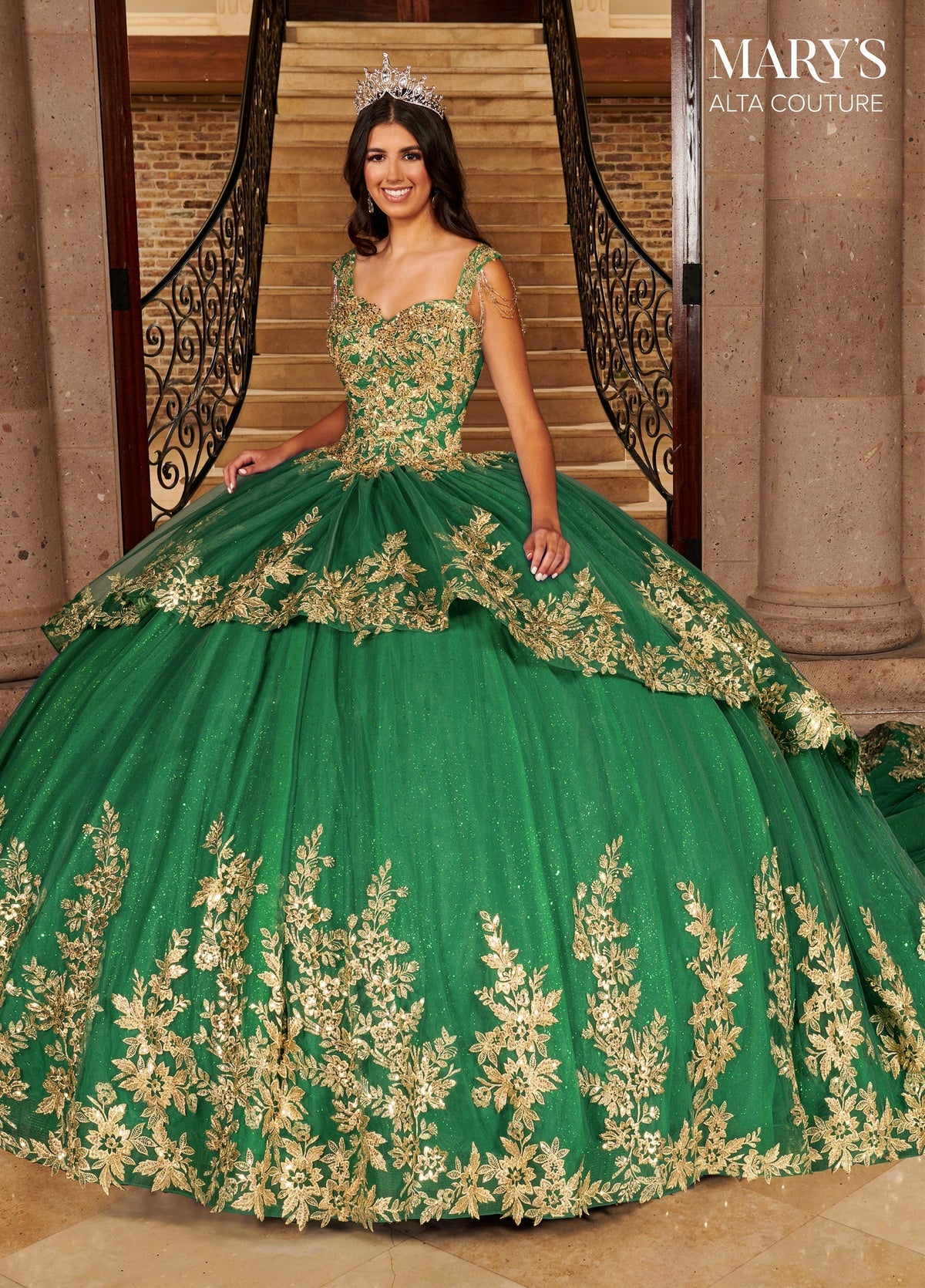 Alta Couture MQ3079 Gold Applique Quinceanera Dress