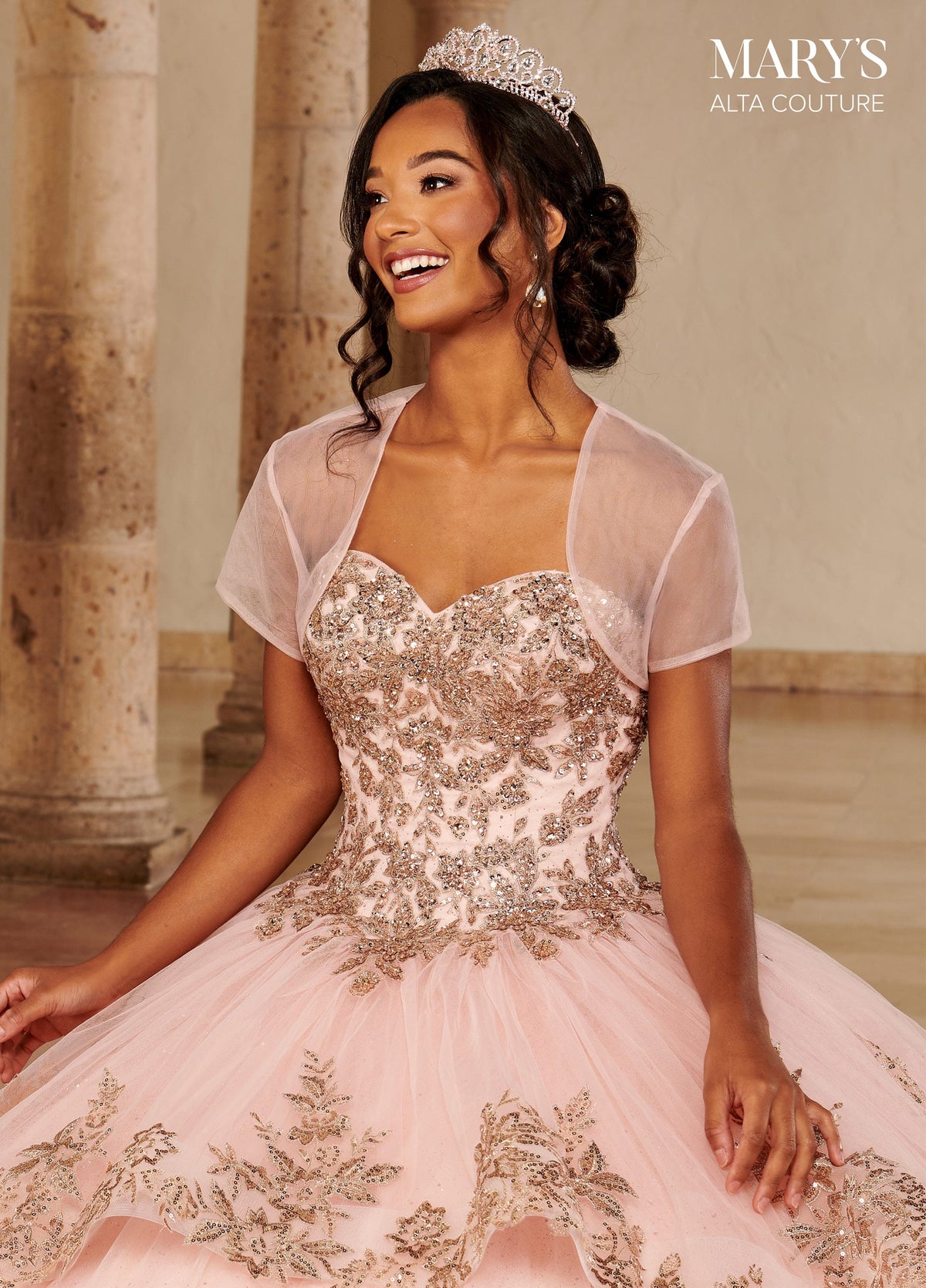 Alta Couture MQ3079 Gold Applique Quinceanera Dress