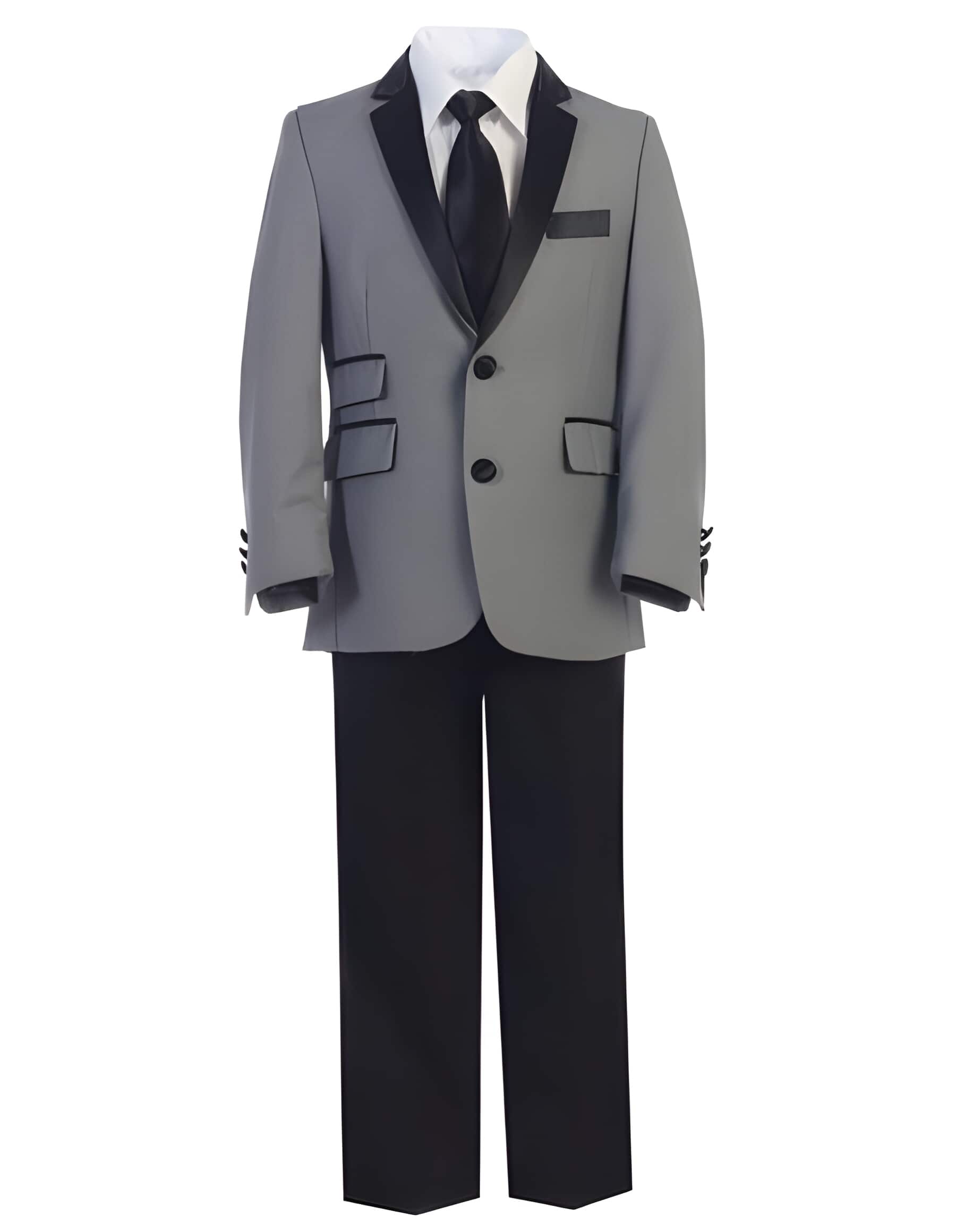 Gray ~ Grey And Black Lapel Kids Toddler Suits for Weddings - Grey Tuxedo - Gray Tuxedo
