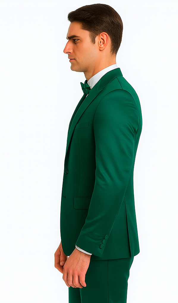 Green Satin 3 Piece Slim Fit Tazzio Men's Suit with Peak Lapel – Modern
