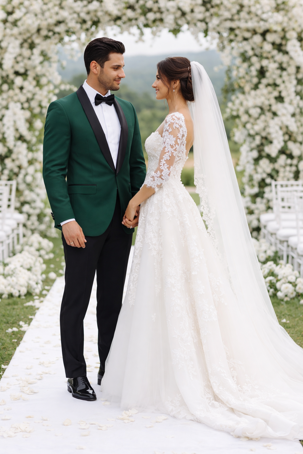 Green Tuxedo Jacket with Black Satin Shawl Lapel – Slim Fit