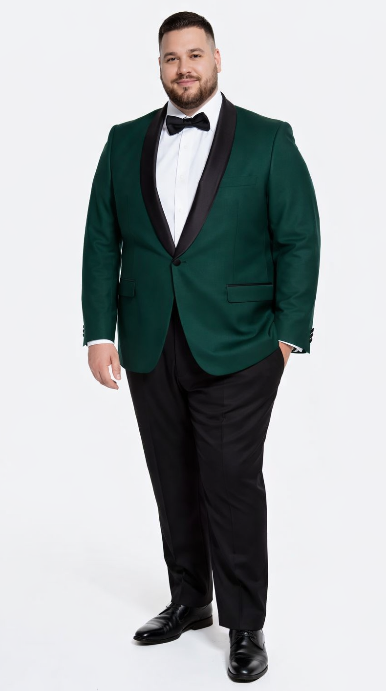 Green Tuxedo Jacket with Black Satin Shawl Lapel – Slim Fit