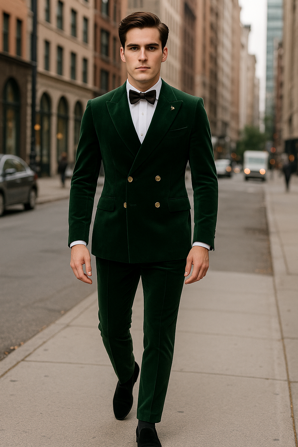 Mens Velvet Suit - Slim Fit Double Breasted Suit Blazer and Pants - Green