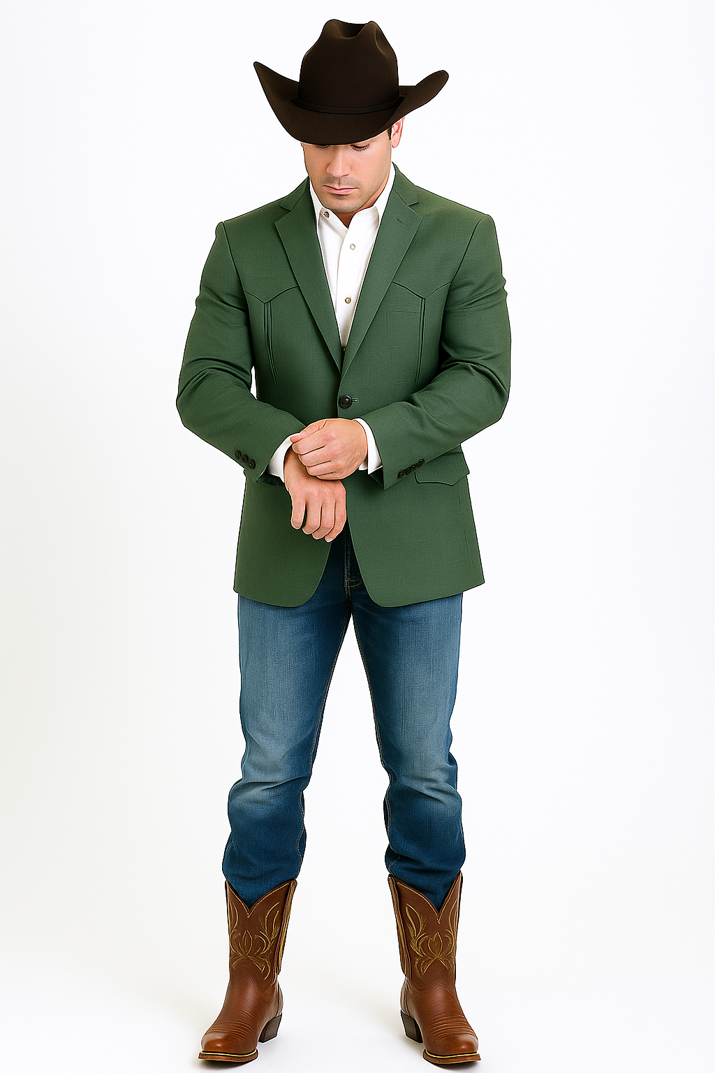 Double Button Green Western Blazer for Men