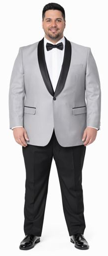Grey Tuxedo Jacket with Black Satin Shawl Lapel – Slim Fit