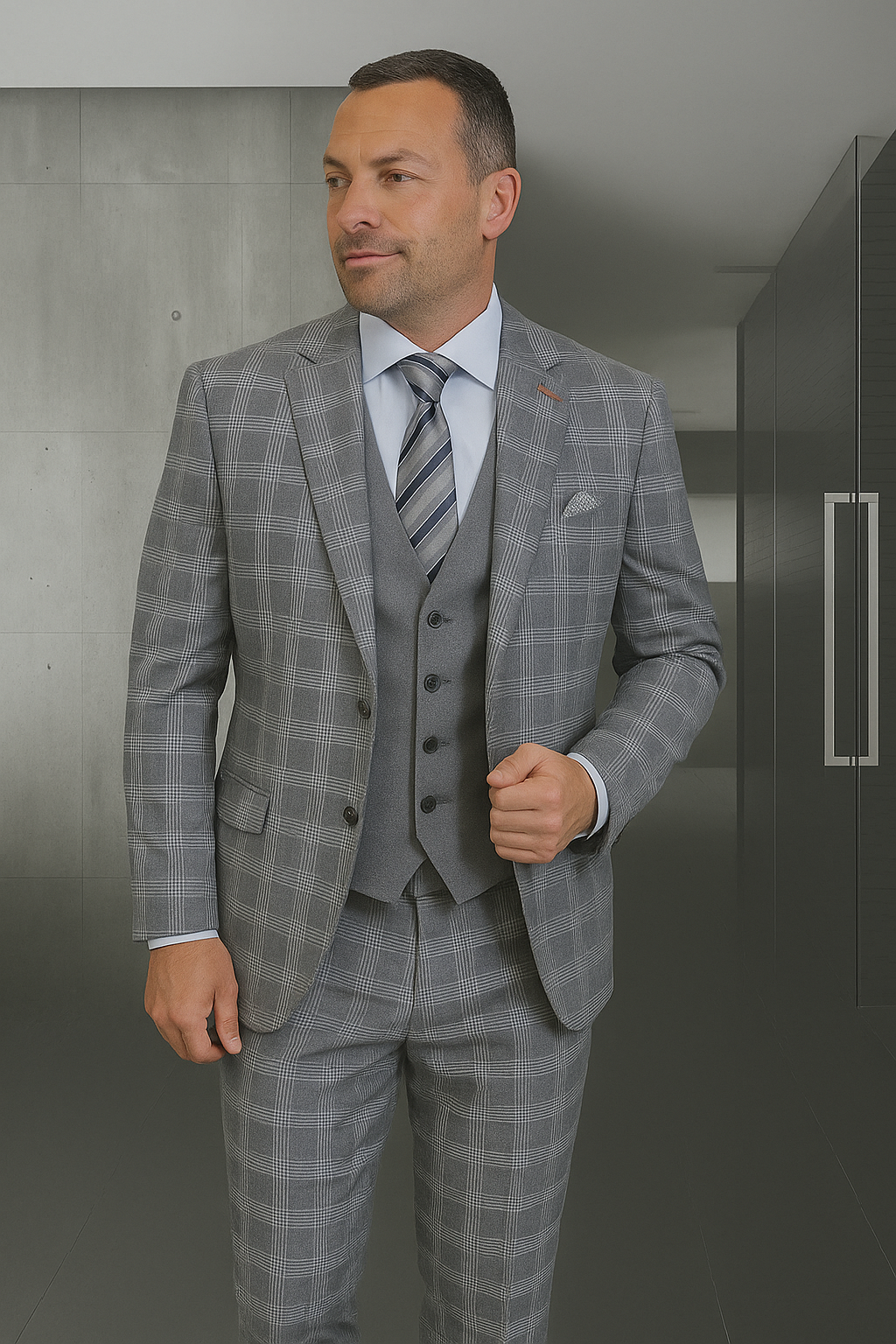 Italian 3-Piece Wool Suit Modern Fit by Statement