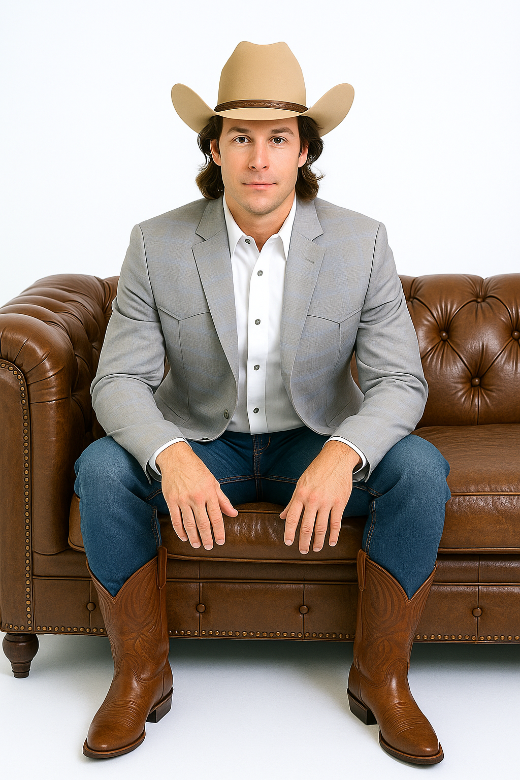 Double Button Western Grey Blazer for Men