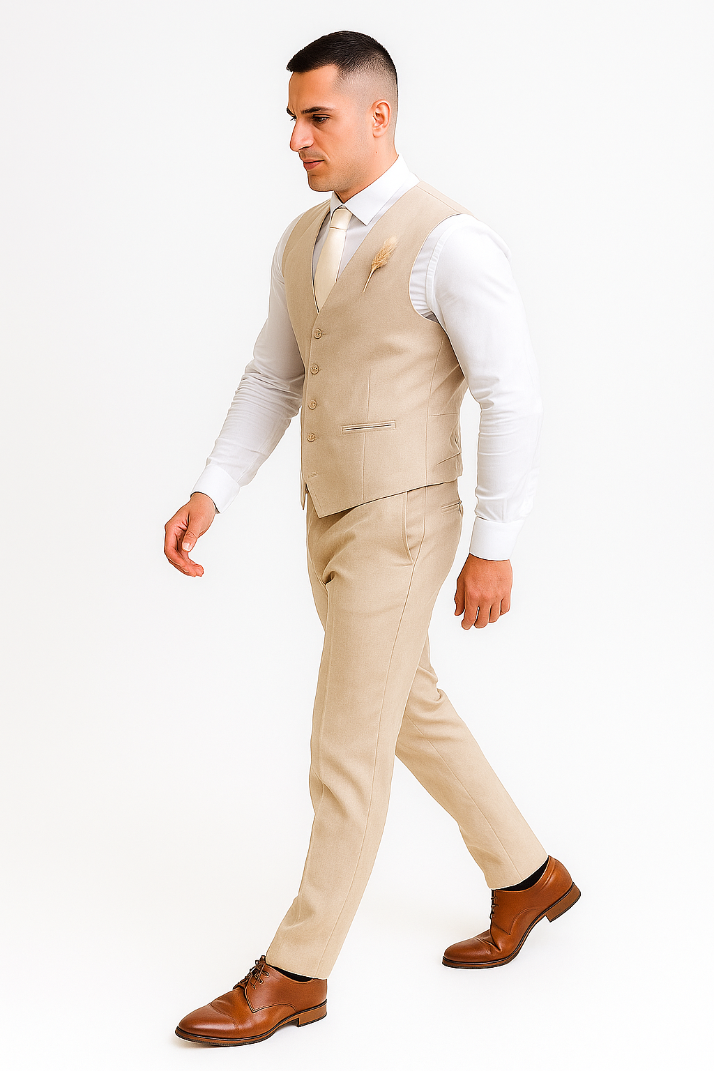 Groomsmen Linen Vest & Pants Set (No Jacket) Natural Sand Tan or Cream or White or Light Grey or Navy blue