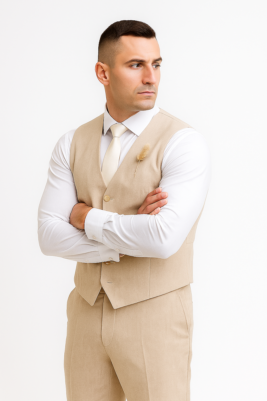Groomsmen Linen Vest & Pants Set (No Jacket) Natural Sand Tan or Cream or White or Light Grey or Navy blue