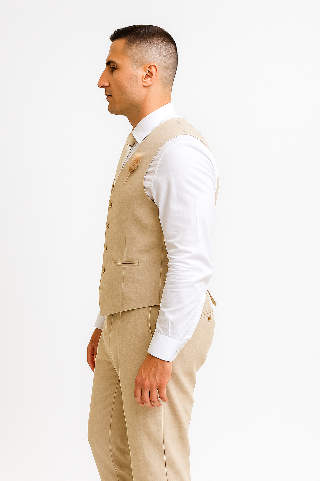 Groomsmen Linen Vest & Pants Set (No Jacket) Natural Sand Tan or Cream or White or Light Grey or Navy blue