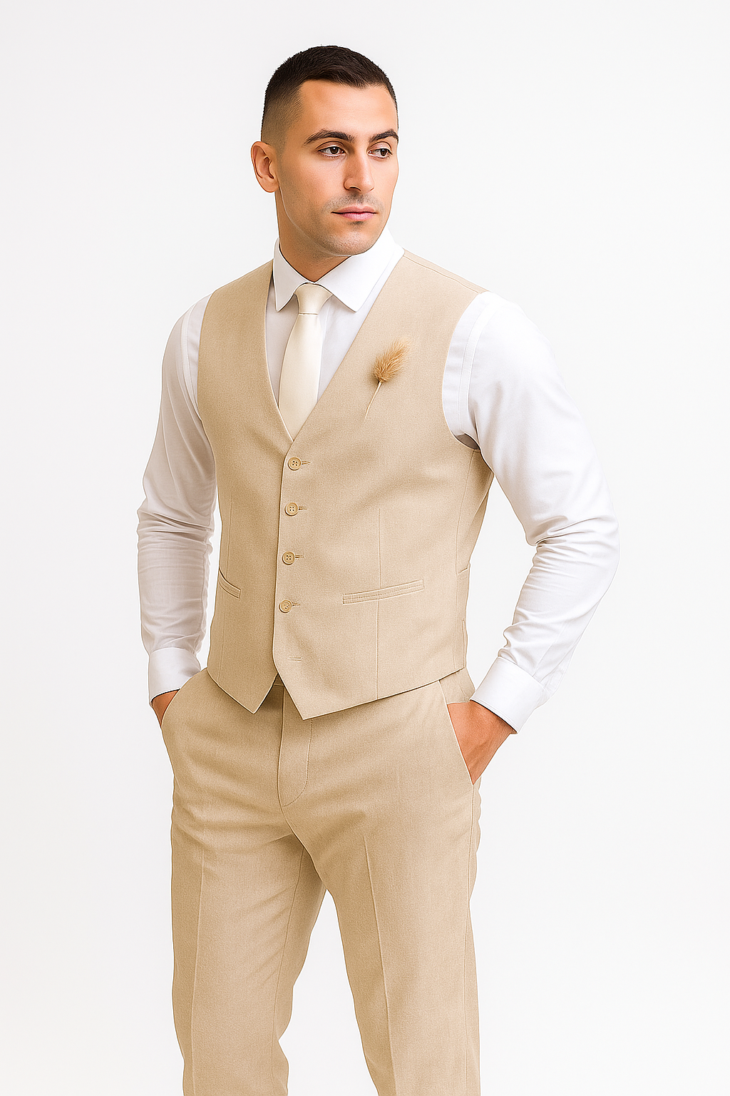 Groomsmen Linen Vest & Pants Set (No Jacket) Natural Sand Tan or Cream or White or Light Grey or Navy blue