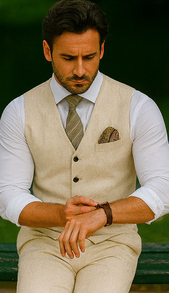 Groomsmen Summer Beach Prom Beige Vest and Pants Set