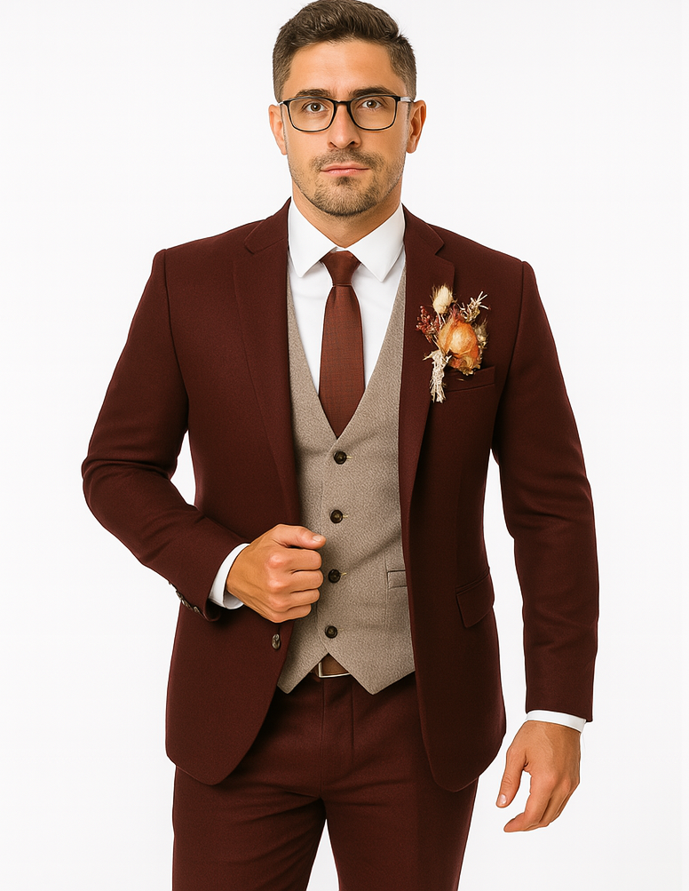 SKU#JA60782 Groomsmen Tweed Suit - Brown Herringbone Western Suit main image 0